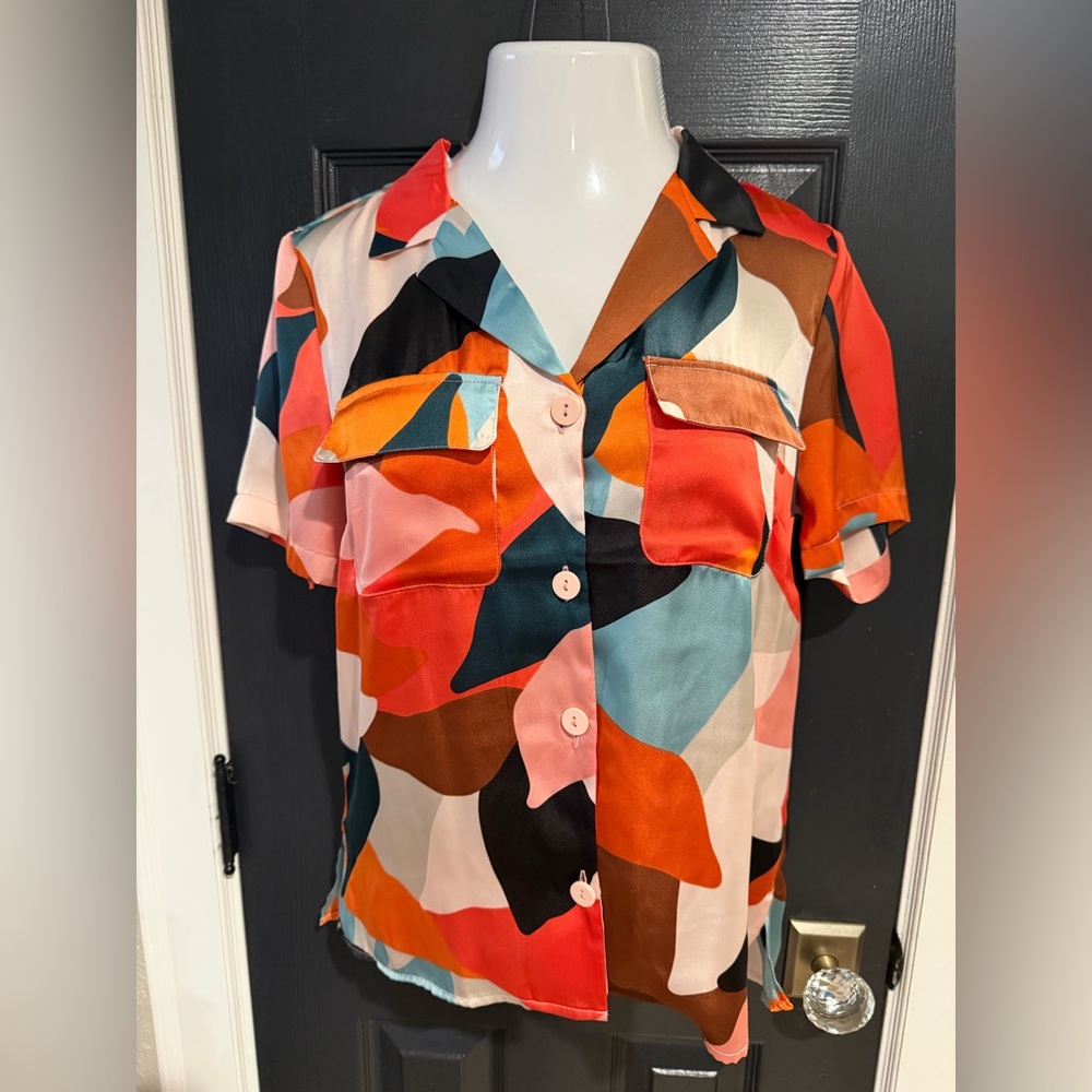 DR2 Orange, Teal & Black Colorblock Blouse